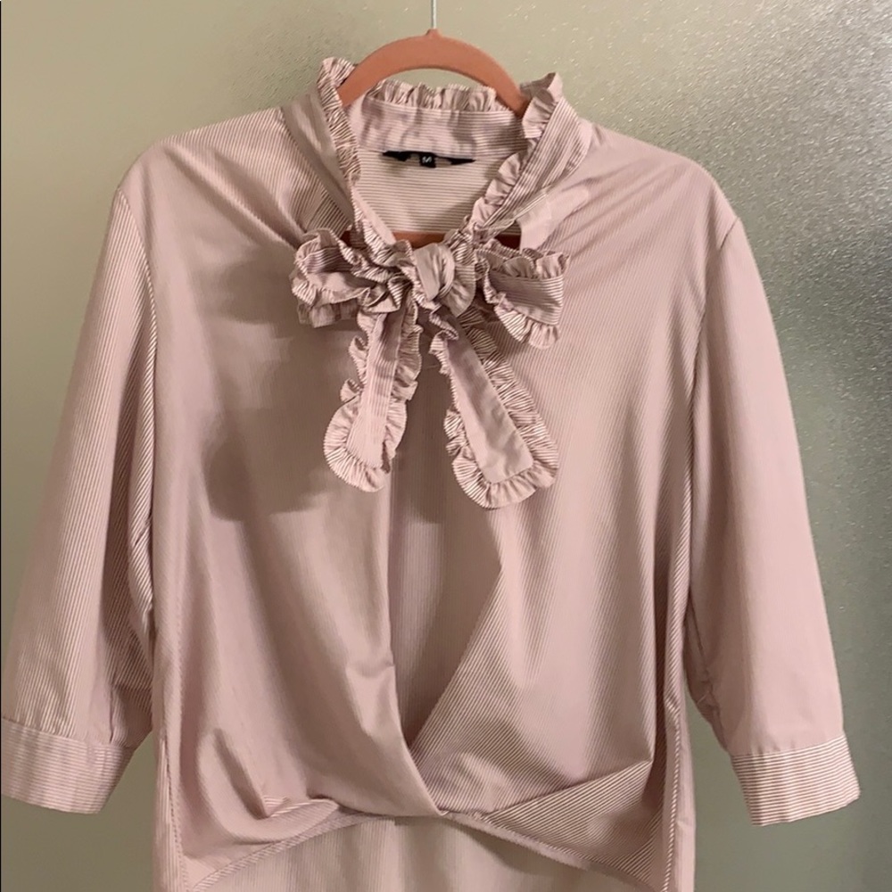 Sister Jane Pale Pink Ruffle Bow Neck Blouse
